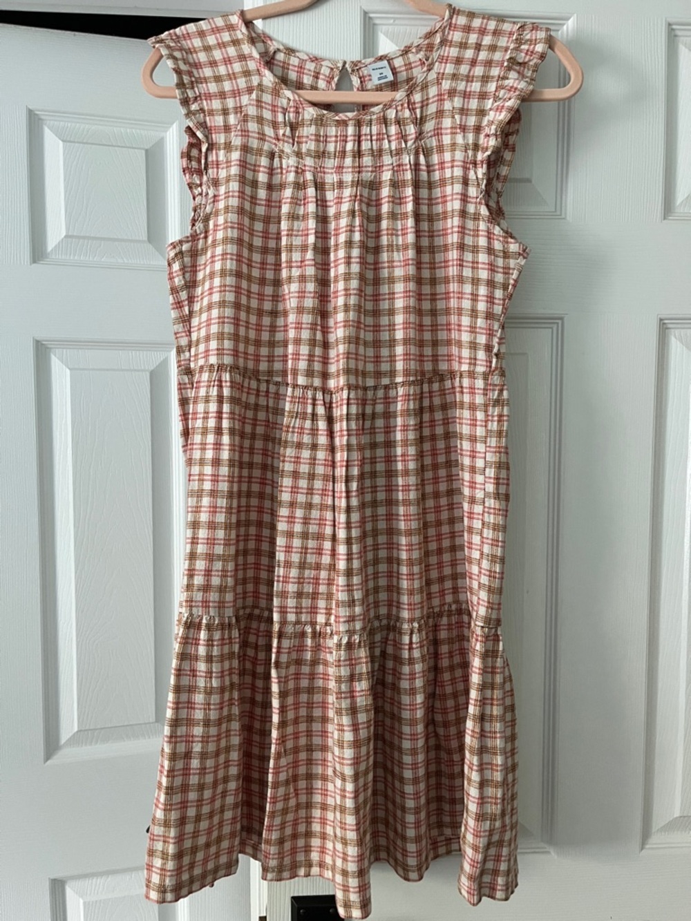 Old Navy Pink and Cream Plaid Tiered Cotton Dress